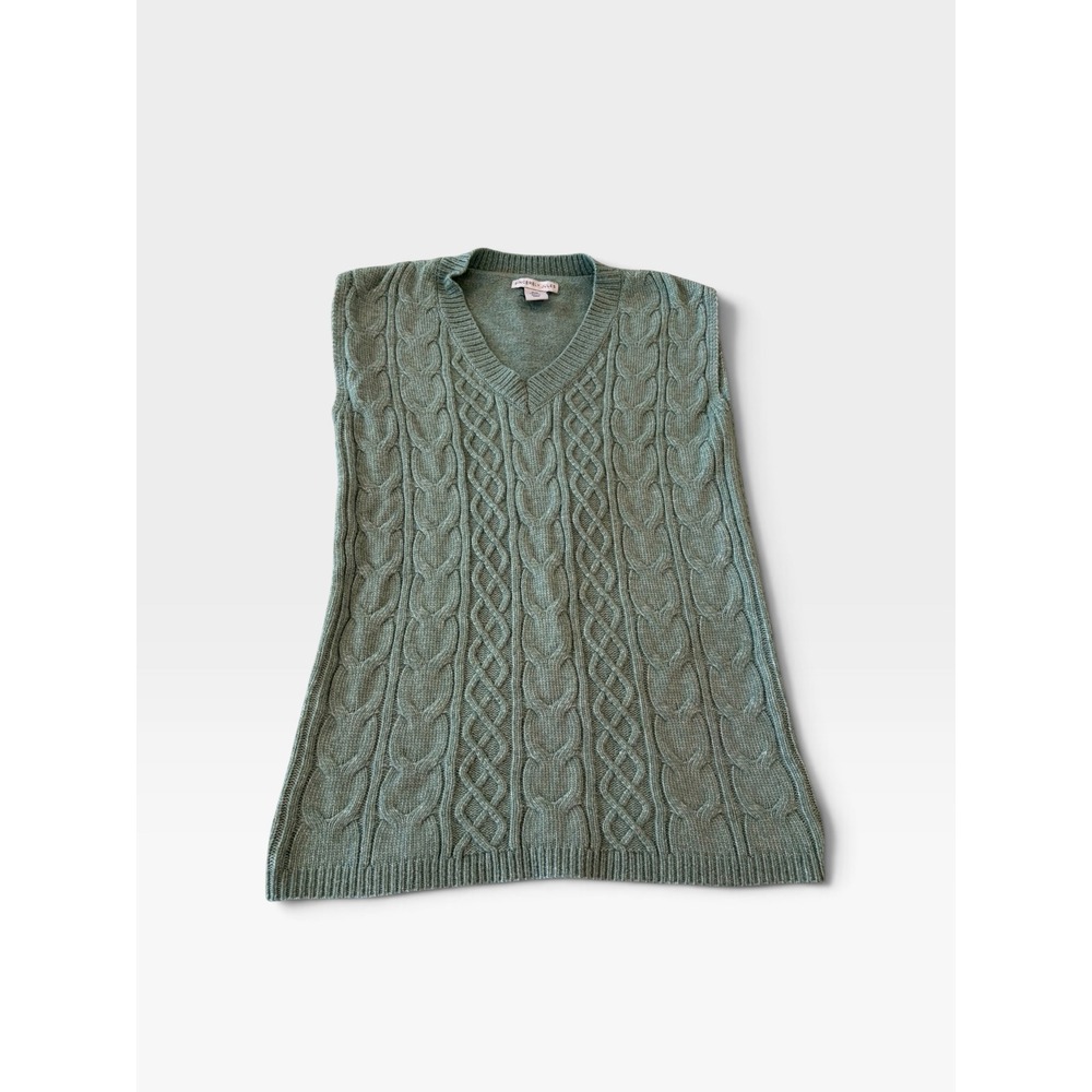 Sincerely Jules Sage Green Cable Knit V-Neck Sweater Vest Womens XS Longline